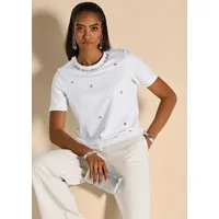 MADELEINE Kurzarmshirt Elegantes Shirt mit Strassakzenten Rundhals, tailliert, Halbarm