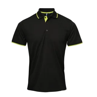 Premier Mens Contrast Coolchecker Polo Shirt (Schwarz/Limette)