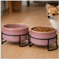 Koopman Futternapf Hundenapf Katzennapf Fressnapf 17x10cm Keramik 2er Set, Keramik, Rosa, Keramik, 1 Liter je Napf, Metall, Standsicher