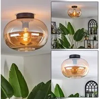 hofstein Deckenleuchte Deckenlampe aus Metall/Glas in Schwarz/Bernsteinfarben, ohne Leuchtmittel, moderne Leuchte mit Schirm aus Glas (30cm), 1xE27, ohne Leuchtmittel