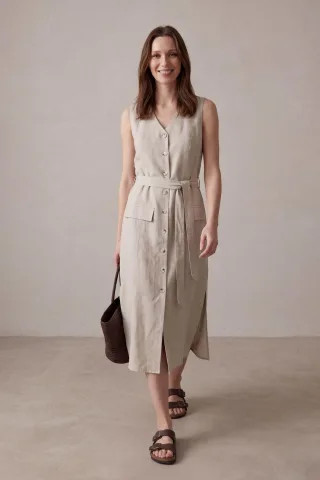 Damen Baumwoll-Popeline Midi Hemdkleid