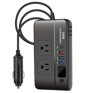 200W Car Inverter DC 12V to 110V AC Power Inverter for Car Charger Adapter with PD 20W USB-C Dual USB Ports and QC3.0 Fa