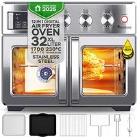TurboTronic by Z-Line Minibackofen XL 32 L Heißluftofen & Airfryer mit Drehspieß, Grill & Dörrfunktion, ab 25 °C inkl. Greifzange Heißluftofen Heißluftfritteuse Pizza Backen