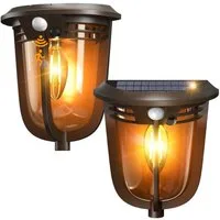 Elegear Außen-Wandleuchte 2 Stück Solarleuchte mit Bewegungsmelder, LED Gartenleuchten, Außenbeleuchtung, LED wechselbar, Warmweiß, Solar Wandleuchte für Wand, Flur & Garten, IP54 wasserdicht