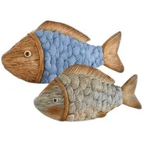 Home-trends24.de Dekofigur Fisch Figur Deko Maritim Polyresin Skulptur Objekt Fische 2er Set (2 St)