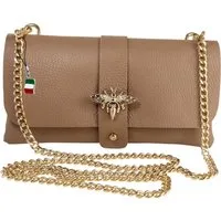FLORENCE Schultertasche Florence Damen Schultertasche Clutch Biene (Schultertasche), Damen Leder Schultertasche, Clutch, taupe, beige ca. 23cm x ca. 12cm