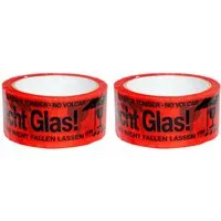 BAYLI Klebeband 2 Rollen PP Klebeband Vorsicht Glas 48mm x 66m - Warnband - starkes