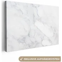 OneMillionCanvasses® Leinwandbild Marmor - Weiß - Grau - Luxus - Marmoroptik - Stein, Fotodruck (1 St), Leinwand Bilder Klein, Wand Dekoration Aesthetic 30x20 cm