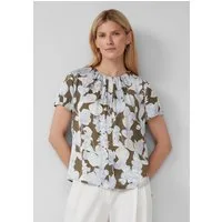 s.Oliver Kurzarmbluse Bluse Satinbluse im Slim Fit mit Raffung und All-over-Print