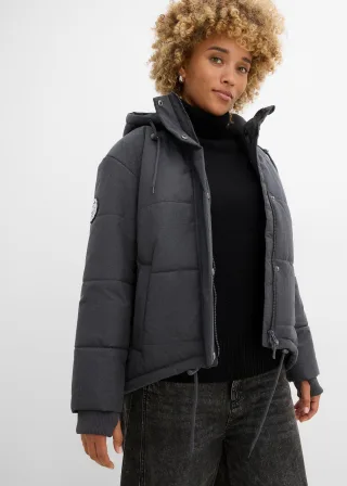 bonprix wasserabweisende Outdoor-Steppjacke Oversized, grau, Gr.40, Outdoor-Winterjacke mit Kapuze und verschließbaren Taschen, überschnittene Schulter, Oversize Fit
