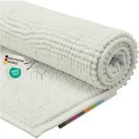 NYVI Badematte WC Vorleger NYVISpa Chenille Badvorleger, Höhe 20 mm, Polyester, Rutschfest, Saugfähig, Schnell Trocknend, Fußbodenheizung geeignet