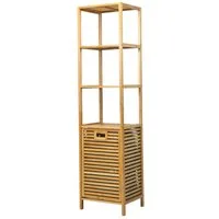 COSTWAY Hochschrank Bad mit Wäschekorb Bambus mit 3 Regalen, 40x33x160cm