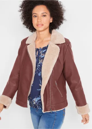 bonprix Lederimitat-Jacke gefüttert, braun, Gr.40, Modern gefütterte Lederimitat-Jacke, 91% Polyester (recycelt)