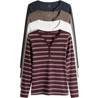 The Set Langarmshirt The Set gerippte Henley-Langarmshirts, 4er-Pack (4-tlg)