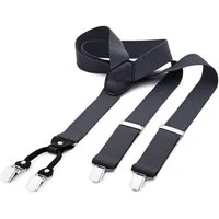 DonDon Hosenträger DonDon® Herren Hosenträger breit 4 Clips mit Leder in Y-Form elastisch (1-St) Y-Form, verstellbar mit Clipverschluß, elastisch