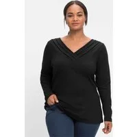 sheego by Joe Browns T-Shirt Langarmshirt Langarm mit Zierfalten am V-Ausschnitt, A-Linie