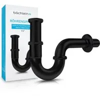 Bächlein Siphon Universaler Röhrensiphon, (flexibler Waschbeckenablauf, Matt Schwarz), Einfache Montage - Hochwertiger Chrom-Ablauf