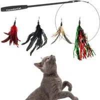 Canadian Cat Company Tier-Intelligenzspielzeug Katzenangel Set mit 4 Federn, Katzenspielzeug Teleskop-Spielangel, 140 cm Länge, Interaktives Katzenspielzeug