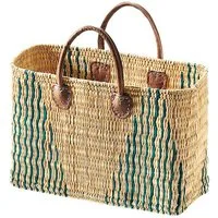 Kobolo Shopper Seegrastasche STRIPES grün mit Lederhenkel