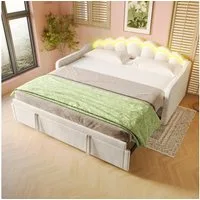 Flieks Daybett, LED Tagesbett Schlafsofa Kinderbett umwandelbar 90x200cm/180x200cm