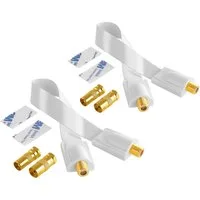 Poppstar SAT Fensterdurchführung (Koax Kabel flach 0,2mm) für Fenster & Türen SAT-Kabel, (28 cm), 4x F-Stecker (2 Antennenstecker, 2 Antennenbuchse), 4 Klebepads, weiß