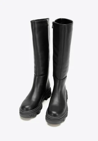 Wittchen Damen-Lederstiefel mit dicker Sohle und Reißverschluss, schwarz