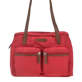 Shopper mit zwei Vortaschen aus Nylon in rot Serie Emily | Greenburry. Geräumige Handtasche für Damen optimal für Alltag und Ausflüge geeignet.