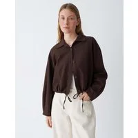 OPUS Langarmbluse Overshirt aus BCI Cotton Mix Weite Passform, Tunnelzug im Saum, Knopfleiste