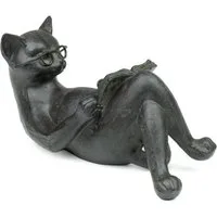 Moritz Dekofigur Moritz Dekofigur Figur Katze 14x7,5 cm Kater Brille Buch Leseratte, Polyresin Figuren Deko Geschenk Geometrische Modern Skulptur