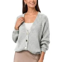 dy_mode Strickjacke Damen Cardigan Grobstrick Strickjacke V-Ausschnitt Übergangsjacke Grobstrick, in Unifarbe, V-Ausschnitt