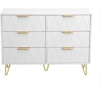 FUROKOY Kommode Stauraumschrank Schmal Kommode, Nachtkommode mit Rautenmuster (Set, 1 St., Weiß Sideboard Schrank Highboard mit 6 Schubladen), Buffet für Schlafzimmer,Wohnzimmer,Flur,100 x 34 x 72.5 cm,Weiß Gold