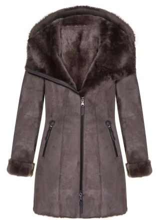 Damen-Kapuzenmantel aus Merino-Schaffell-Antioch