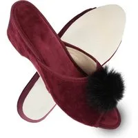 filsko Latina Elegante Samt Pantoffeln für Damen mit Puschel Hausschuh