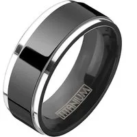 Taffstyle Fingerring Titan Ring Silber mit polierten schwarzen Center Größe 59 (18.8) (Paarring Partnerring Ehering Trauring Hochzeitsring), Herren Damen Fingerring Herrenring Damenring Freundschaftsring