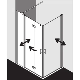 Kermi Diga Eckeinstieg-Hälfte Pendel-Falttür m Festfeld DIF2L09018VAK 90x185cm, silber hochglanz, ESG klar, links, auf Duschwanne