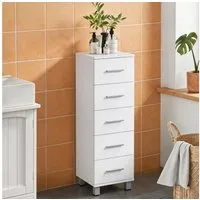 HOMCOM Badkommode Badezimmerschrank mit 5 Schubladen Toilettenschrank Badezimmer (Aufbewahrungsschrank, 1 St., Kommodenschrank), für Schlafzimmer, Flur, Wohnzimmer, 30 x 30 x 95 cm, Weiß