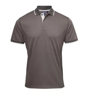 Premier Mens Contrast Coolchecker Polo Shirt (Dunkelgrau/Silber)