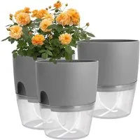 SURFOU Kräutertopf Blumentopf Selbstbewässerungstopf Pflanzentopf küche 3er-set Plantpot (Mit Wasserreservoir mit Bewässerungsseil sorgt, Wasserstandsanzeige, Robuster Kunststoff, hitze- und kälteresistent, Kräutertopf für Zimmerpflanzen, Blumen und 