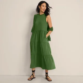 Maxi-Baumwollkleid aus Flammgarn, Damen,  Grün, Baumwolle, by Lands' End