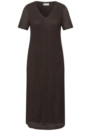Street One - Midi-Spitzenkleid mit V-Ausschnitt und kurzen Ärmeln braun - Gr. - 34