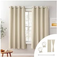 Cozyor Vorhang Set mit 2x Gardine + 2x Vorhanghalter + 1x Gardinenstange ohne Bohren (2 St), Ösen, verdunkelnd, Verdunklungsstoff, Raumteiler blickdicht, Thermovorhang 160x135cm inklusive Magnethaltern