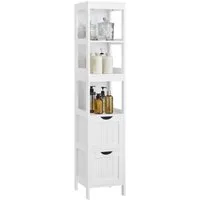 VASAGLE Badkommode Badezimmerschrank Hochschrank Schrank freistehend, schmale Säule, mit 2 Schubladen und 3 offenen Fächern