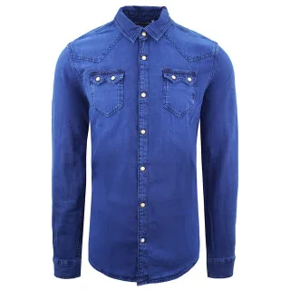 Scotch & Soda reguläres schlankes Fit -Hemd Langarm Blue Herren Top 141265 62000