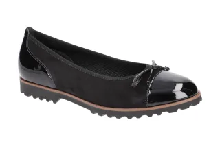 Gabor 04.100 Damen Ballerinas Schwarz/Cognac Echtleder Velour Slipper
