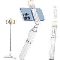 FELIXLEO Handyhülle Bluetooth Selfie Stick Stativ 3in1 Erweiterbar aus Aluminium Weiß