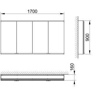 Keuco Royal Modular 2.0 Spiegelschrank, unbeleuchtet, Einbau,ohne Steckdose, 1700x900x160mm, 8004001 800400171100000