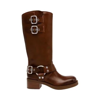 Steve Madden - "Eastern" Motorrad-Stiefel für Damen, Leder, mit Schnalle (Braun)