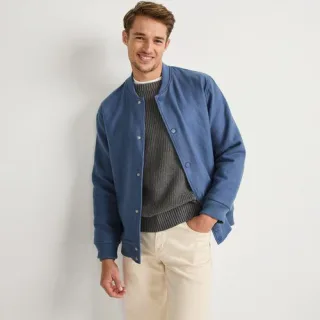 Twill-Bomberjacke im College-Look für Herren, Herren, size: regular, Blau, Baumwolle, by Lands' End