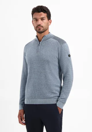 No Excess - Pullover Half Zip Plated Structure Knit dusty blue - Gr. - XL