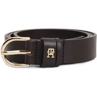 Tommy Hilfiger Ledergürtel ESSENTIAL EFFORTLESS 2.5 cm breit GOLD Logoemblem, weiche Haptik, ovale Einfachdornschließe